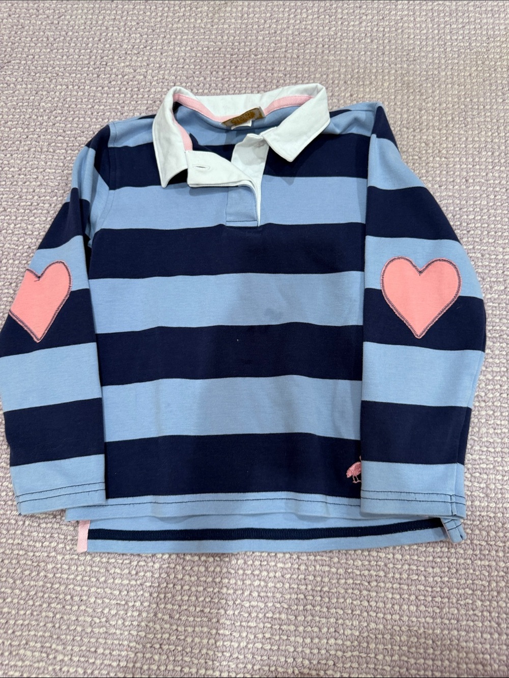 Kids Striped Rugby Shirt with Pink Heart Elbow Patches